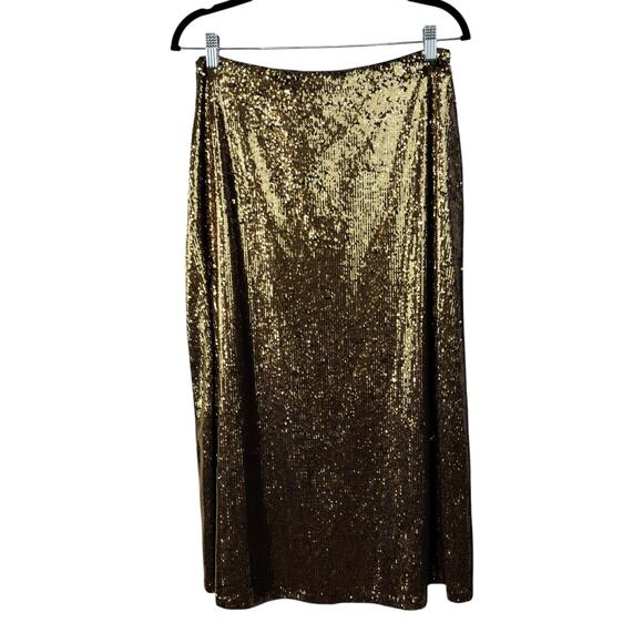 Michael Kors Sparkly Gold Sequin A-Line Formal Midi Skirt Small/Medium NWT - Picture 3 of 12